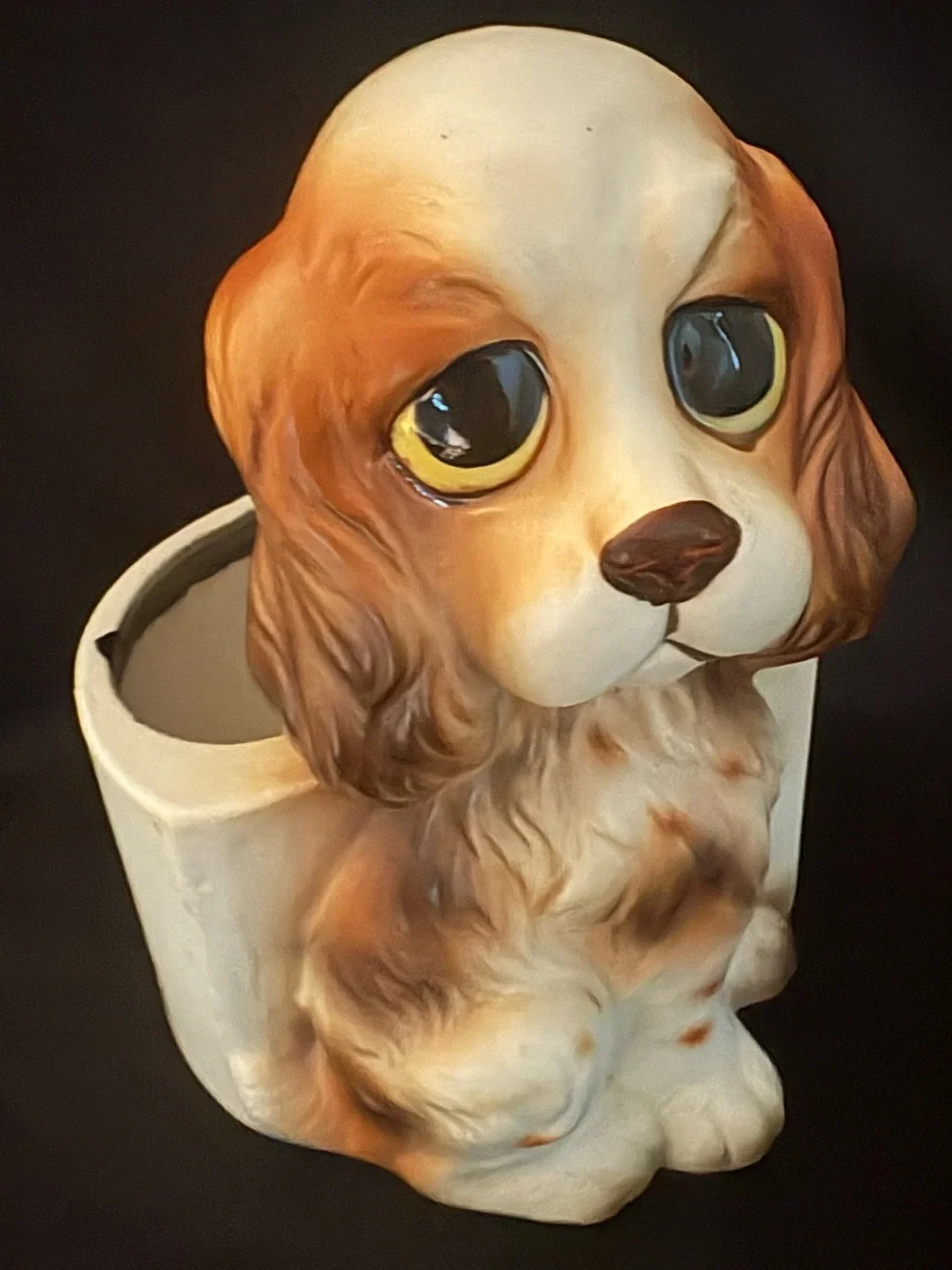 Vintage Lefton Ceramic Cavalier King Charles Spaniel Dog Planter